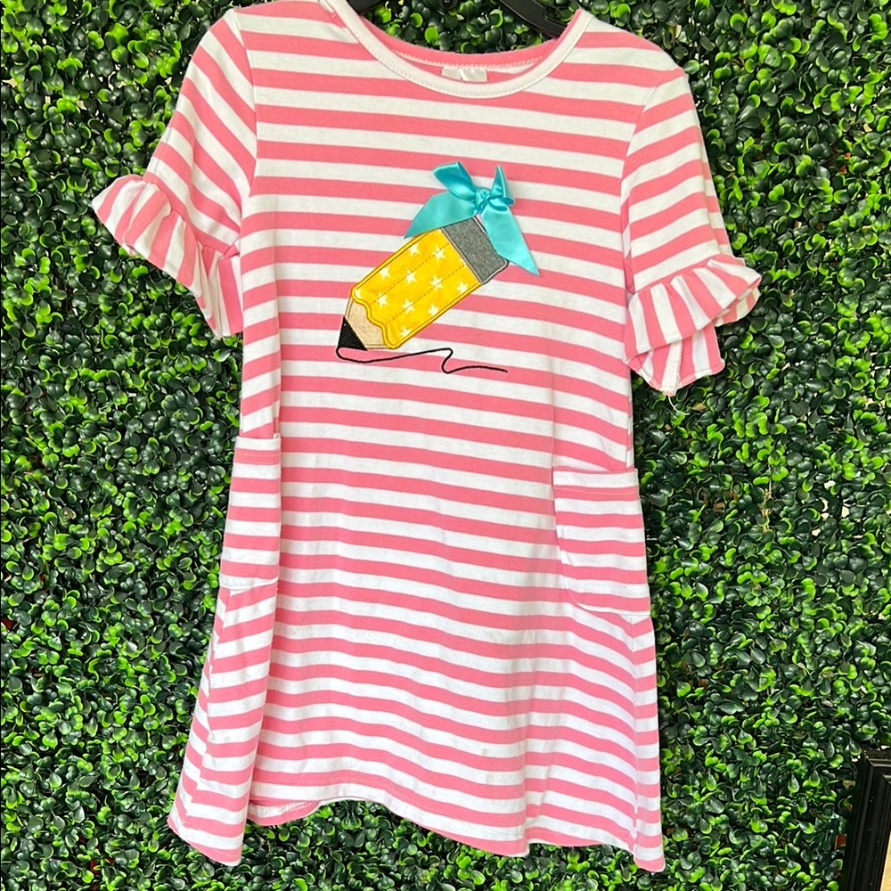 Pink Striped Kids Top with Pencil Design
